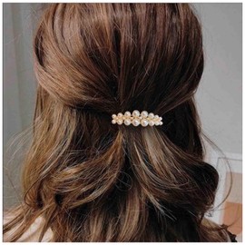 Enautoabs Vintage Pearl Hairclip Barrette Pearl French Hair Clip Gold Pearl Hair Barrette Clip Pearl Weddings Hairpin Clip Imitation Pearl Ponytail Clip Decorative Hair Accessories for Women Headdress