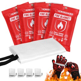 IGNISGUARD Emergency Fire Blanket for Home and Kitchen, 4-Pack 40"x40", Fiberglass Fire Blankets Emergency for Home BBQ Grill Camping Car Office Warehouse Picnic Fireplace Fireproof Survival Safety