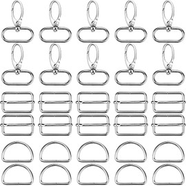 KINGOZOYI Metal Buckles Accessories, Pack of 30 Metal Keychain Bulk with D-Ring, Tri Glide, Rotating Carabiner Hooks for DIY Craft Bag, Silver/Black, 3.2 cm, Silver / black