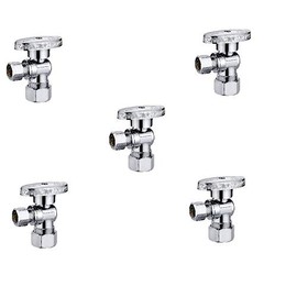 EZ-Fluid Fridge Icemaker Angle Stop 1/2-in Nominal Comp (5/8" OD Comp) x 1/4-in OD Comp 1/4-Turn Chrome Brass Angle Stop Valve Water Shut Off Ball Valve (5 Packs)