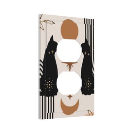 1 Gang Single Duplex Receptacle Outlet Cover Witchy Mystic Boho Mid Century Black Cat Moon Phase Lovely Leaf Animal Electrical Wall Plate One Gang Dual Device Light Switch Faceplate Socket Plug Cover