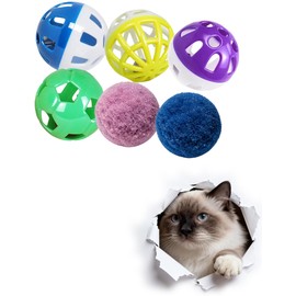 HEUHAI 6 Pcs Cat Toys Balls, 4 Bell Balls and 2 Plush Balls for Indoor Kitten, Safe Soft Interactive Cat Toy Set (1.5'')