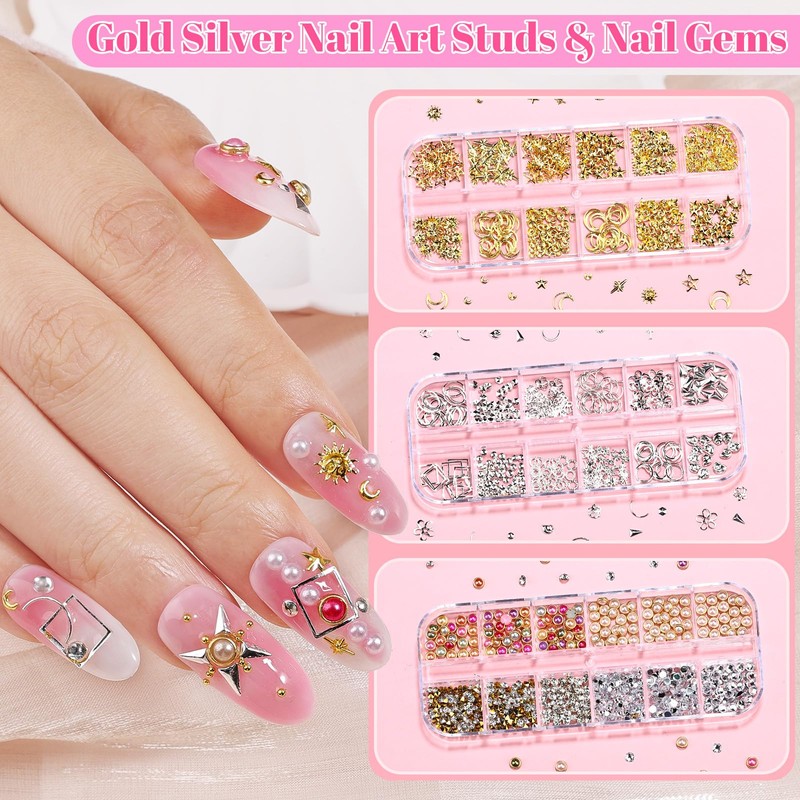 Umillars 12 Boxes Nail Charms-Nail Rhinestones Kit with 30 Sheets