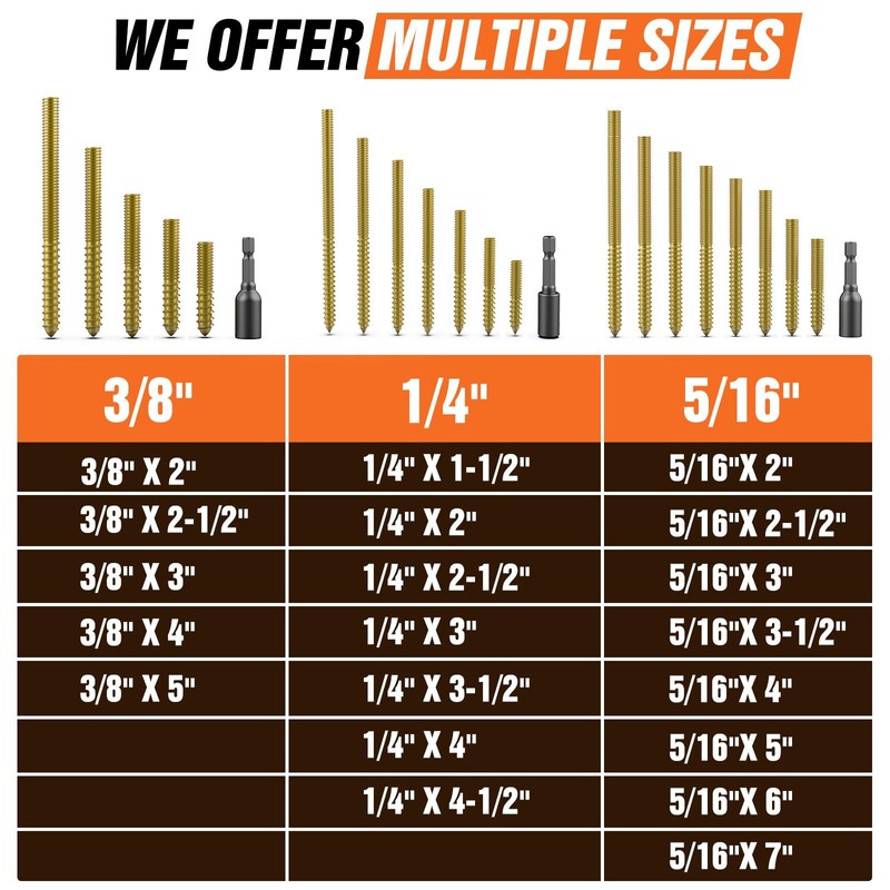 Pisman 1/4"X 4" 20PCS Single Pointed Double Ended Screws Have