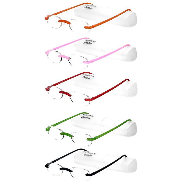 Calabria 715 Flexies Rimless Reading Glasses +2.75 Celery/Ebony/Fuchsia/Red/Tangerine (5Pack) Men