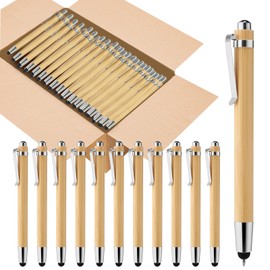 lyforx 200pcs Bamboo Pens Bulk 2-in-1 Stylus Tip Wooden Bamboo Pens Engraving Wooden Ballpoint Pen Customizable Gift Pen Bulk