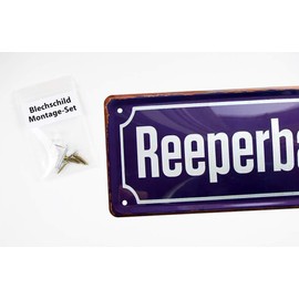 helges-shop Reeperbahn Retro Decoration Tin Sign Metal Sign in Street Sign Style Decorative Sign for Hamburg St. Pauli Fans Wall Decoration Including Mounting Set 28 x 12 cm