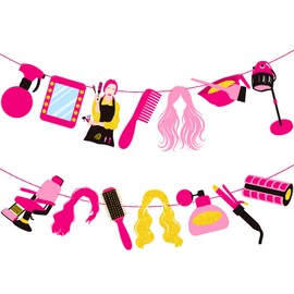 Barbershop Party Banners 2Pcs Hairdresser Birthday Decorations Girl Hairstylist Theme Cutout Banners Barber Makeup Party Decorations for Haircut Bachelorette Graduation Party Supplies