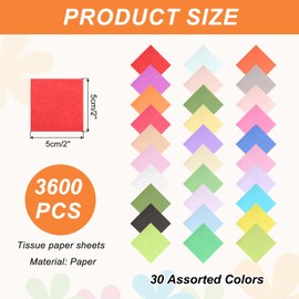sourcing map 3600Pcs Colored Tissue Paper Squares, 2x2 Inch 30 Assorted Colors Bleeding Tissue Paper Crepe Small Square Art Paper for Crafts, Collage Materials, Collage Supplies