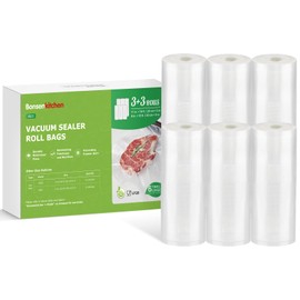 Bonsenkitchen Vacuum Sealer Rolls Bags, 6 Pack 3 Rolls 11" x 16' + 3 Rolls 8" x 16' Commercial Grade BPA Free Bag Rolls, Durable Customized Size Food Vac Bags for Storage and Sous Vide Cooking VB22
