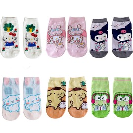 Educatgame 6 Pair of Cute Anime Character Socks for Teen Girls, Women Ankle Socks Size 6-9, Kawaii Anime Cotton Low-cut Socks