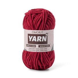 Hilo de chenilla esponjoso de color burdeos para ganchillo – Hilo de bebé para manta suave – (100 g/87.4 yardas) – Hilo grueso de terciopelo peinado, 5 hilos