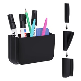 Magnetic Foldable Pen Holder, Magnetic Dry Erase Marker Pencil Holder, Strong Magnet Remote Holder Storage Organizer for Office, Whiteboard, Locker, Home Refrigerator, Desk Accessories(1 Pack Black)