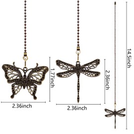 Dotlite Bronze Ceiling Fan Pull Chain Extender,Dragonfly and Butterfly Decorative Fan Chain Pendant Extension,12in 3mm Beaded Fan String Chain Ornaments with Connector for Fan Lamp,2Pack