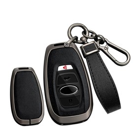 TECART Smart Car Key Case Cover Fits Subaru Legacy Impreza WRX XV BRZ Forester Levorg Trezia Leather Portable Protective Key Cover Accessories Key Protection 3 Button B Black, Black-black