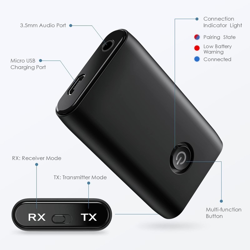 Ankilo (Upgraded) Bluetooth Adapter Audio, 2 in 1 Bluetooth Sender
