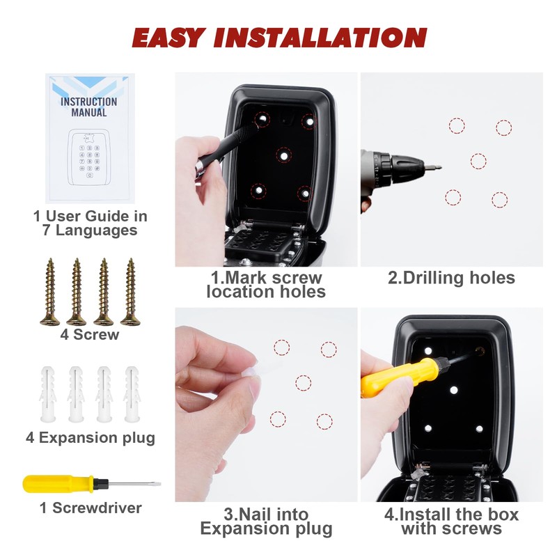 GIBOHOM Key Safe with Number Code, Key Safe Wall Mounted