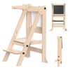 Foldable Toddler Tower, Wooden Toddler Kitchen Stool with 3 Adjustable