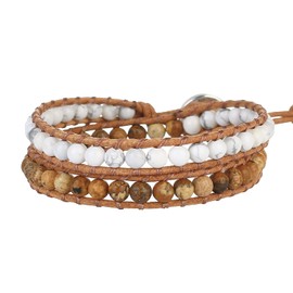 KELITCH Turquoise Beaded Bracelets 2 Wrap Leather Bracelets Fashion Jewelry - 03B