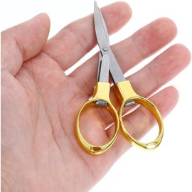 Pack of 2 Golden Foldable Scissors, Portable Travel Scissors, Gift for Men, Glasses Shaped Mini Scissors, Telescopic Cutter, Anti-Rust Stainless Steel Scissors for Fishing, Sewing, Office