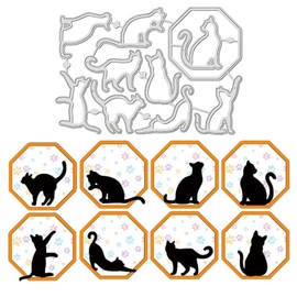 BENECREAT Animal Cats Cutting Dies, Cutting Dies Stencil Metal Set, with Octagonal Border Cut Dies for Card Making Album Decorative Embossing Arts Crafts
