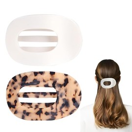 2-Pack Hair Claw Clips for Women - Medium Flat Round Clips with Bendable Teeth, Strong Hold & Comfortable Grip for Lying/Yoga/Driving (Non-Slip Barrettes for Thin to Thick Hair)