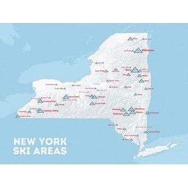 New York Ski Resorts Map 18x24 Poster (White & Light Blue)
