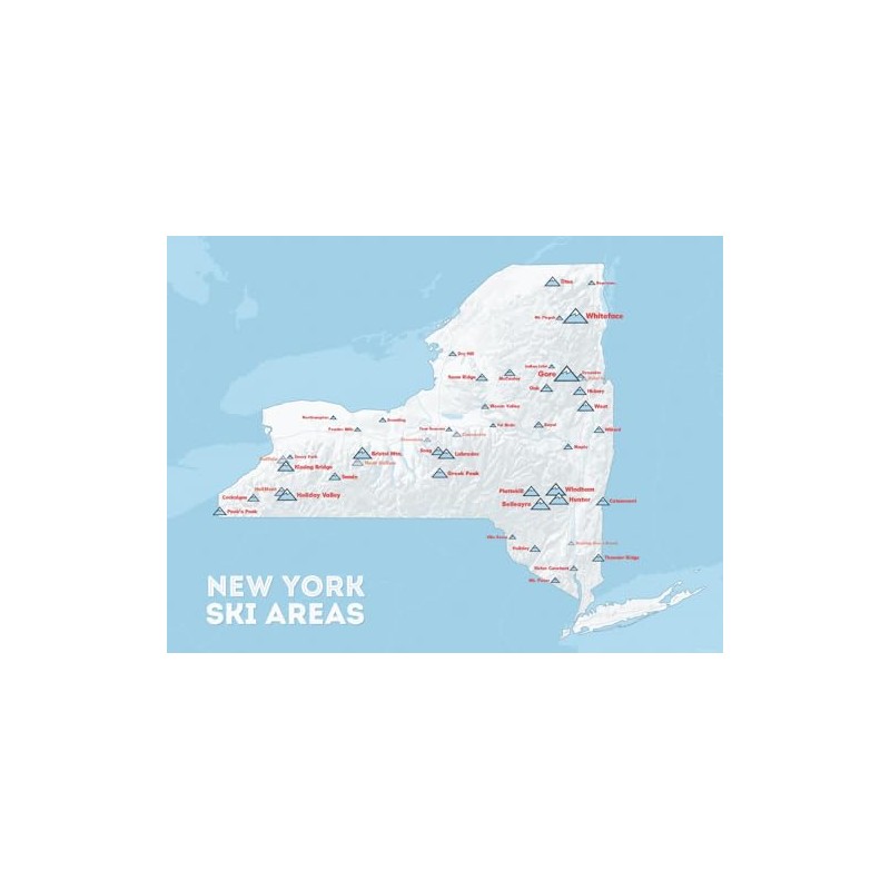 New York Ski Resorts Map 18x24 Poster (White & Light