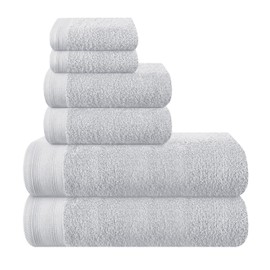 MALLONI HOME Ultra Soft 6 Pack Cotton Towel Set, Contains 2 Bath Towels 28x55 inch, 2 Hand Towels 16x24 inch & 2 Wash Coths 12x12 inch, Ideal Everyday use, Compact & Lightweight - Light Grey