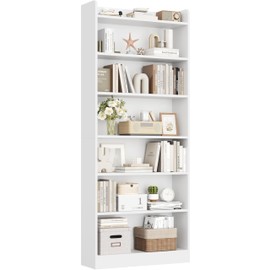 Yaheetech 7-Tier Open Bookcase and Bookshelf, Modern Simple Floor Standing Display Storage Shelves with Top Open Compartment for Home Office, Study, Living Room - White