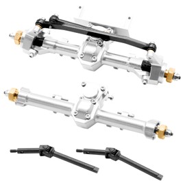 OGRC Complete Axles Front Rear Axle Assembly Bridge Diff Housing Cover Steering Knuckle Rod Tie Links with Universal Joint Shaft Servo Mount for 1/24 SCX24 Bronco Gladiator Deadbolt JLU C10 (Silver)