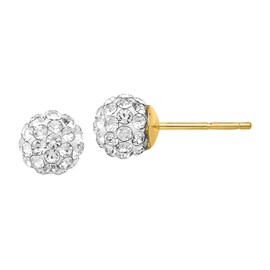 14K Solid Yellow Gold Post 6mm Rhinestone Crystals Ball Stud Earrings