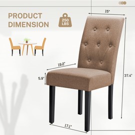 Furmax Ergonomic Dining Chairs Set of 4, Upholstered Fabric Dinning Room Chairs, Button Tufted Kitchen Chairs with Adjustable Wood Legs for Kitchen Living Room (Fabric Brown, 4)
