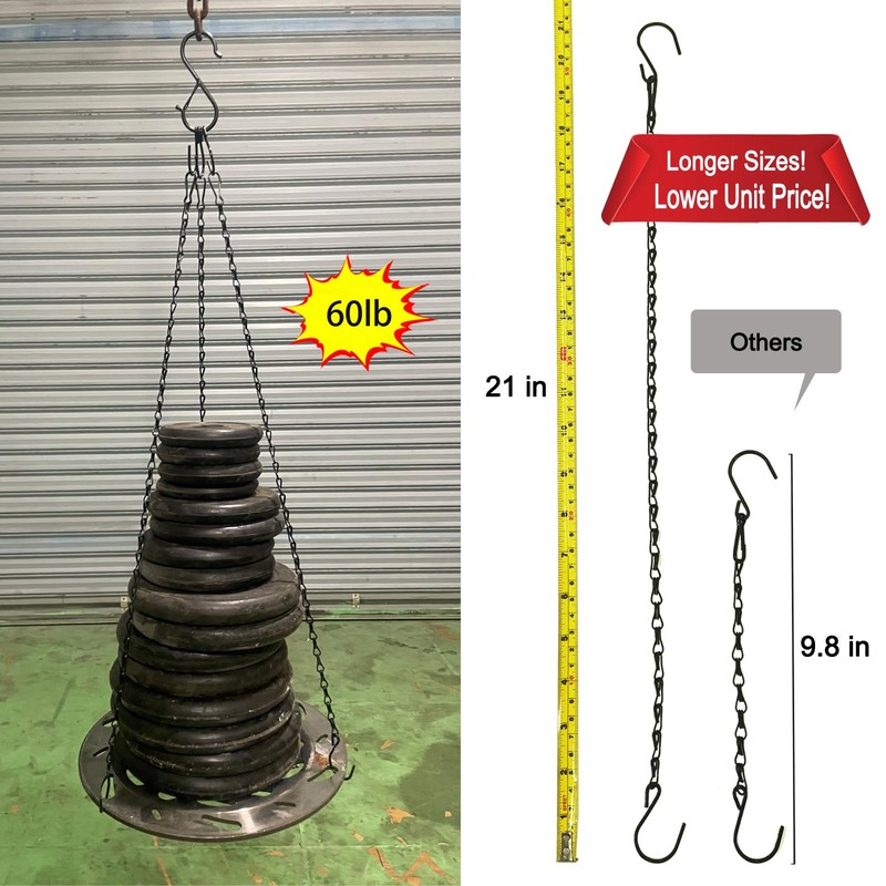 Adjustable Hanging Chain with Hooks, 21 Inch, Black - 10