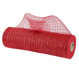 MEEDEE Red Metallic Mesh Red Deco Mesh 10 Inch Red Mesh Ribbon for Christmas Tree Red Mesh for Wreaths Decorative Mesh Wreath Supplies Garland Staircase Mailbox Swag Centerpiece Decorating (30 Feet)