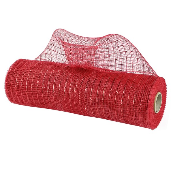MEEDEE Red Metallic Mesh Red Deco Mesh 10 Inch Red