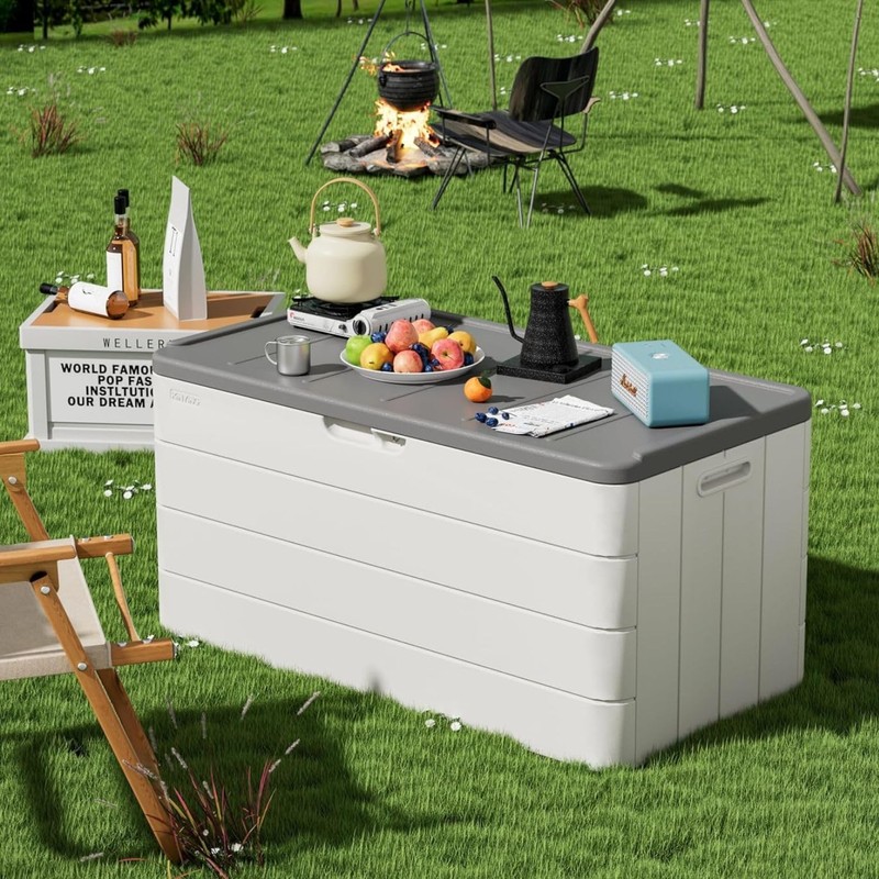 ZZM 110 Gallon Lockable Resin Deck Box, Waterproof Outdoor Storage