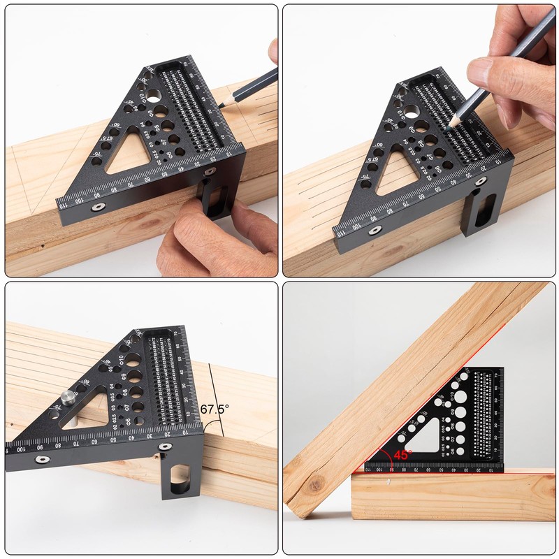 YUENGJGI 3D Multifunctional Angle Gauge, Aluminum Alloy 22.5-90° Miter Gauge,