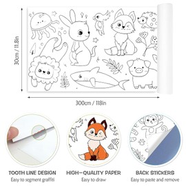 MYLEUS 2 PCS 118x11.8 Inch /300 * 30cm Coloring Paper Roll for Kids,Sticky Drawing Paper Roll, DIY Drawing Color Filling Paper, Early Educational Drawing Book for Kids (Animal + Dinosaurs)