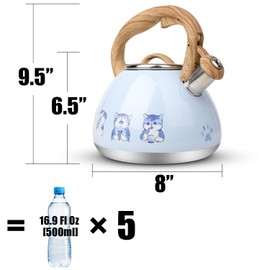 Tea Kettle, Toptier Teapot Whistling Kettle with Wood Pattern Handle Loud Whistle, Food Grade Stainless Steel Tea Pot for Stovetops Induction Water Kettle, 2.7-Quart Blue Cat