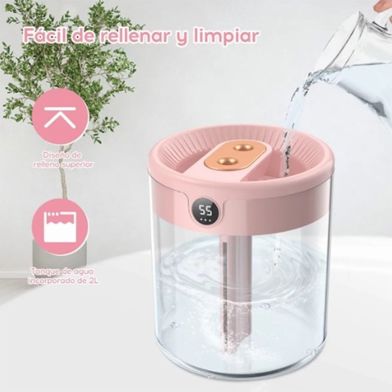 2L Mist Humidifier Pink Mute USB Night Lamp Function Dual