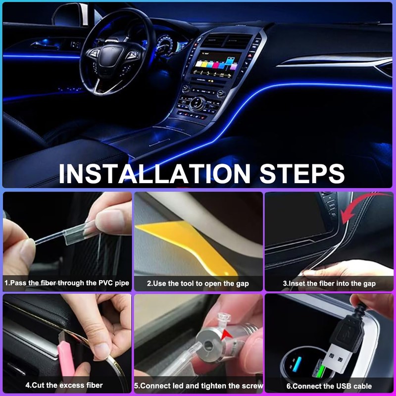 Car LED Interior Strip Lights, TEKSHINNY RGB Car Interior LED