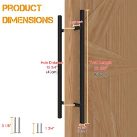 LVYIHAN 24 inch Round Stainless Steel Door Pull Push Handle Double Sided, French Sliding Barn Door Handle, H Shape Home Door Pull Handles, Black