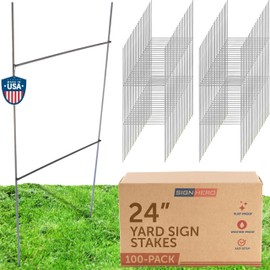 SignHero Yard Sign Stakes C Professional, Weatherproof, USA-Made C 24 Tall H-Stakes for Yard Signs, Metal Yard Sign Stakes for Corrugated Plastic Signs (100 Pack)