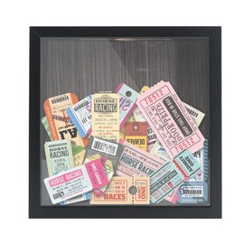 Hodeframe Ticket Shadow Box with Slot on Top, Top Loading Wood & Real Glass Display Case Frame Ready to Hang Memory Box , Pins, Awards, Medals, Wedding and Photos, Black, 8x8