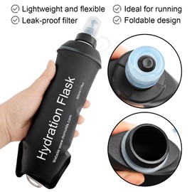 WILDREEDS 250ml Soft Flask, TPU Collapsible Soft Water Bottle for Hydration Pack, Running Vest, Folding Water Bottle for Hiking Cycling Climbing-2Pcs, Black
