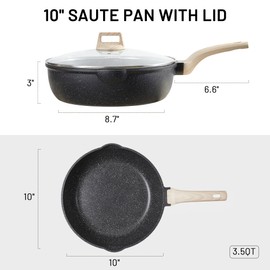CAROTE 10Inch Nonstick Deep Frying Pan with Lid, 5 Qt Jumbo Cooker Saute Pan with Pour Spout, Skillet Induction Cookware, Non Stick Cooking Pan PFOA Free, Classic Granite
