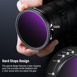 NEEWER 52mm True Colors Hard Stop Variable ND Filter ND2-32 (1-5 Stops) Limited Neutral Density Filter, Multi Coated HD Optical Glass/No X Cross/Aluminum Frame/Water/Scratch/Fingerprint Resistant