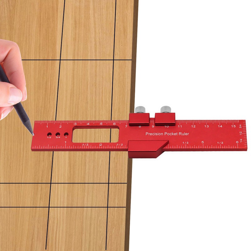 6 Inch Woodworking Ruler Adjustable Sliding Stop Aluminum Alloy Pocket