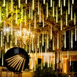 MgLigfix Solar Meteor Shower Lights 11.8 Inch 8 Tubes 96 LED Outdoor Lights Falling Rain Lights for Christmas Wedding Party Fairy Lights Decoration Warm White